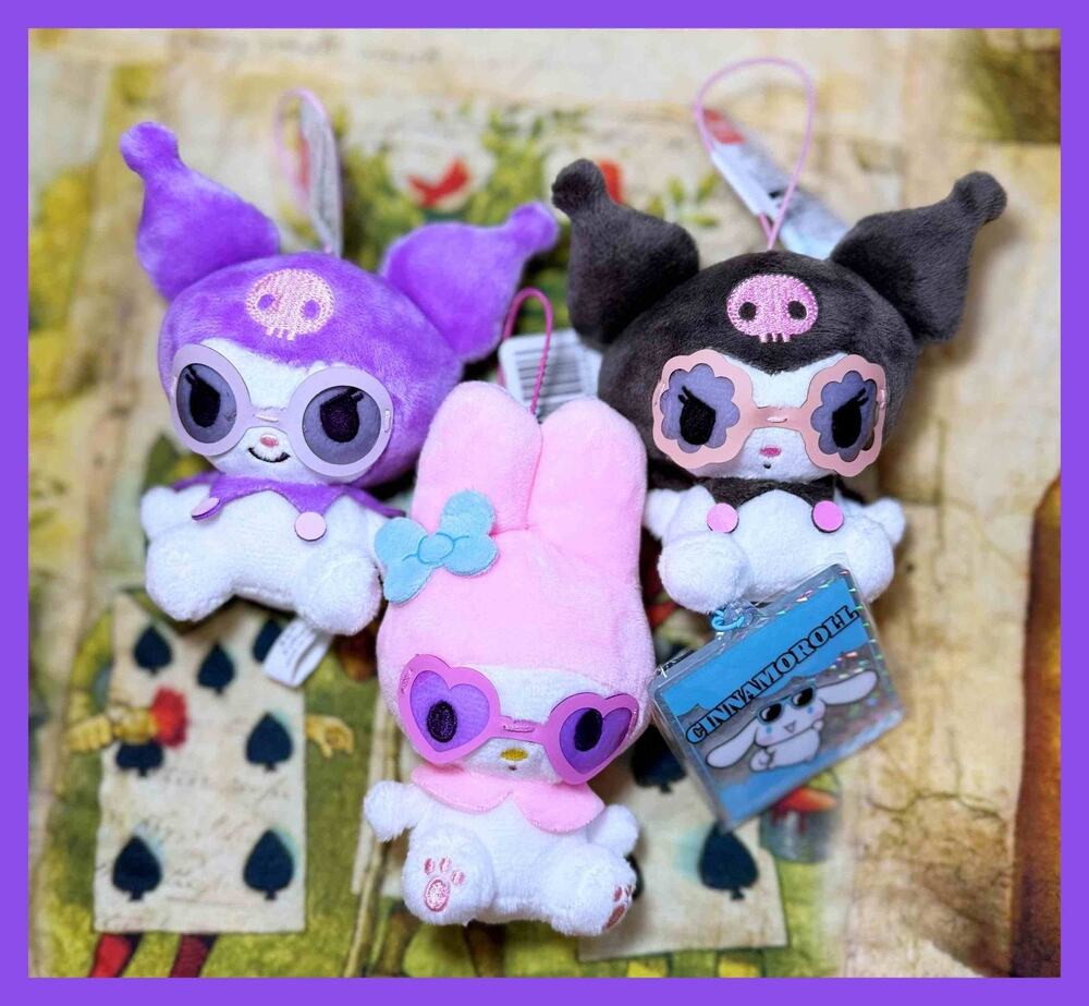 Sanrio Hello Kitty Retro Sunglasses My Melody Kuromi Mini Plush Mascot Lot